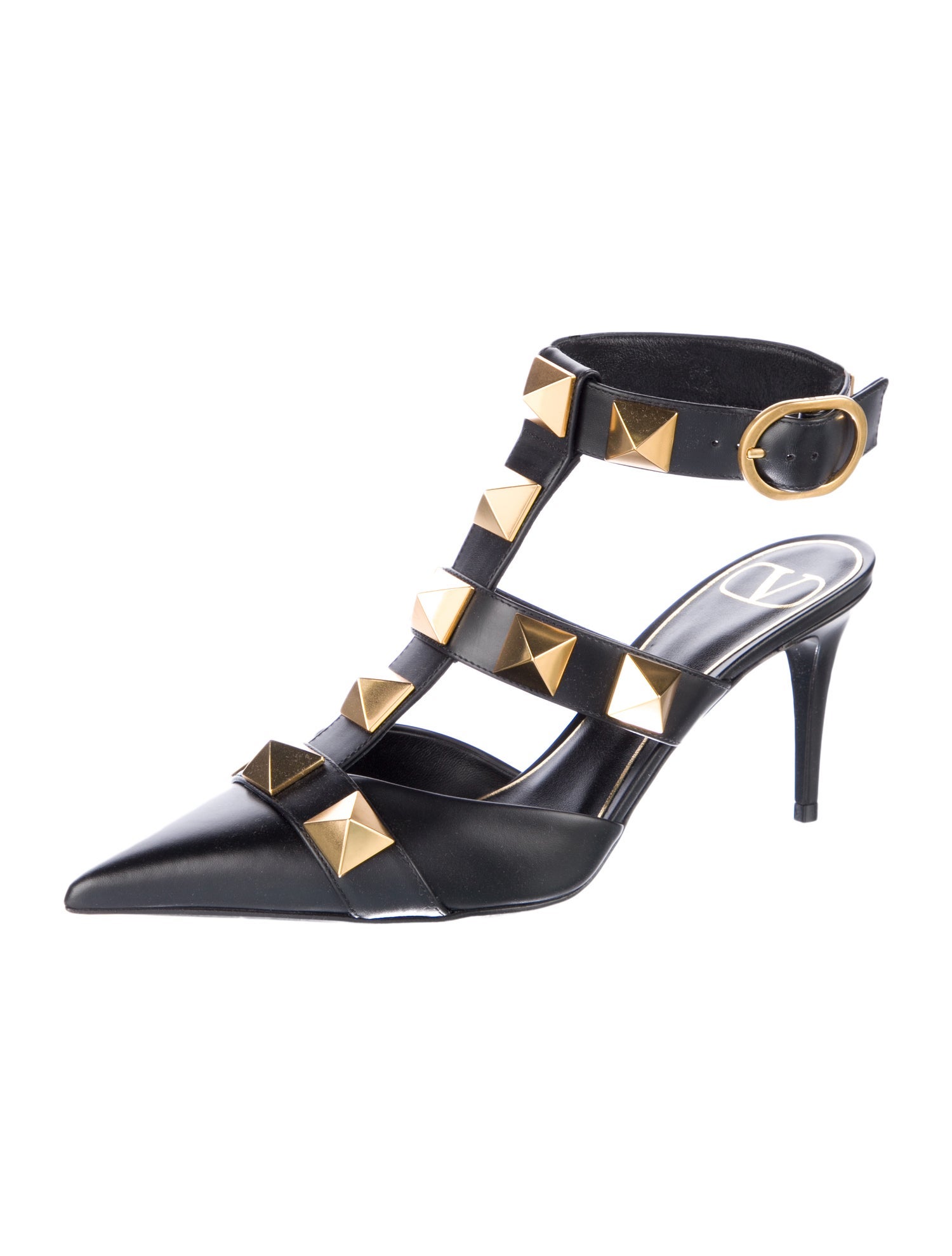 Valentino Rockstud Accents Leather T-Strap Pumps