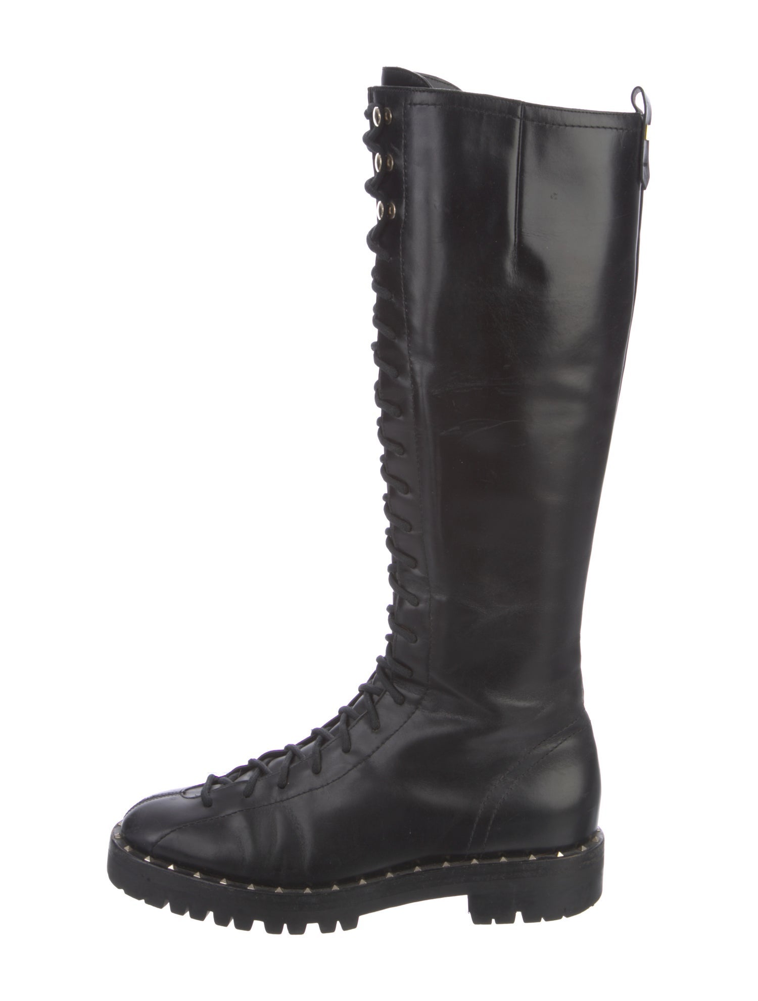 Valentino Rockstud Accents Leather Combat Boots