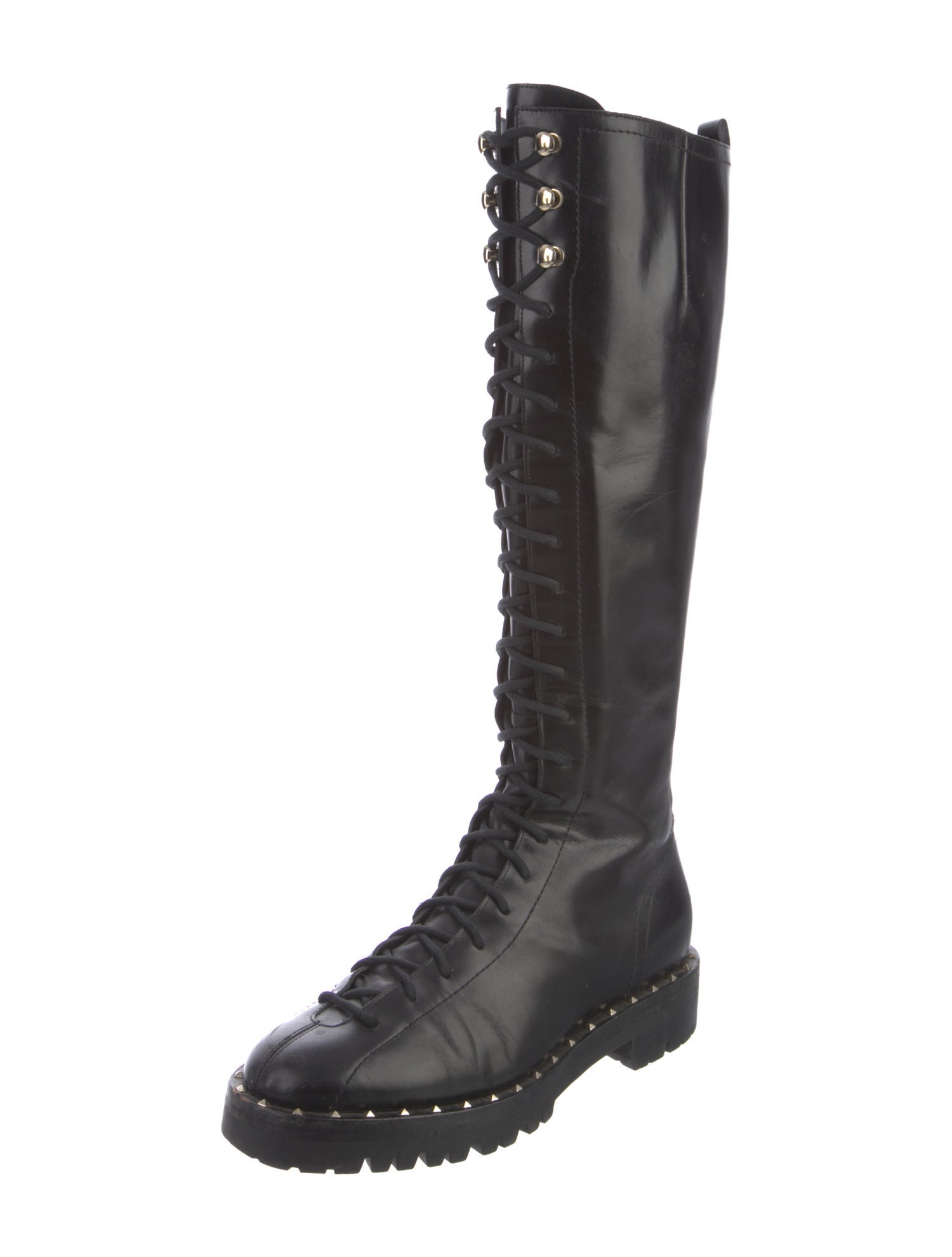 Valentino Rockstud Accents Leather Combat Boots