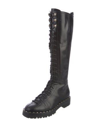 Valentino Rockstud Accents Leather Combat Boots