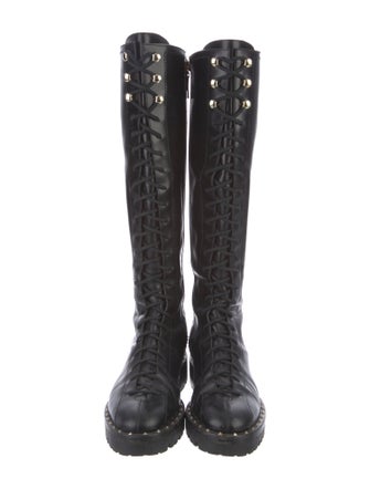 Valentino Rockstud Accents Leather Combat Boots