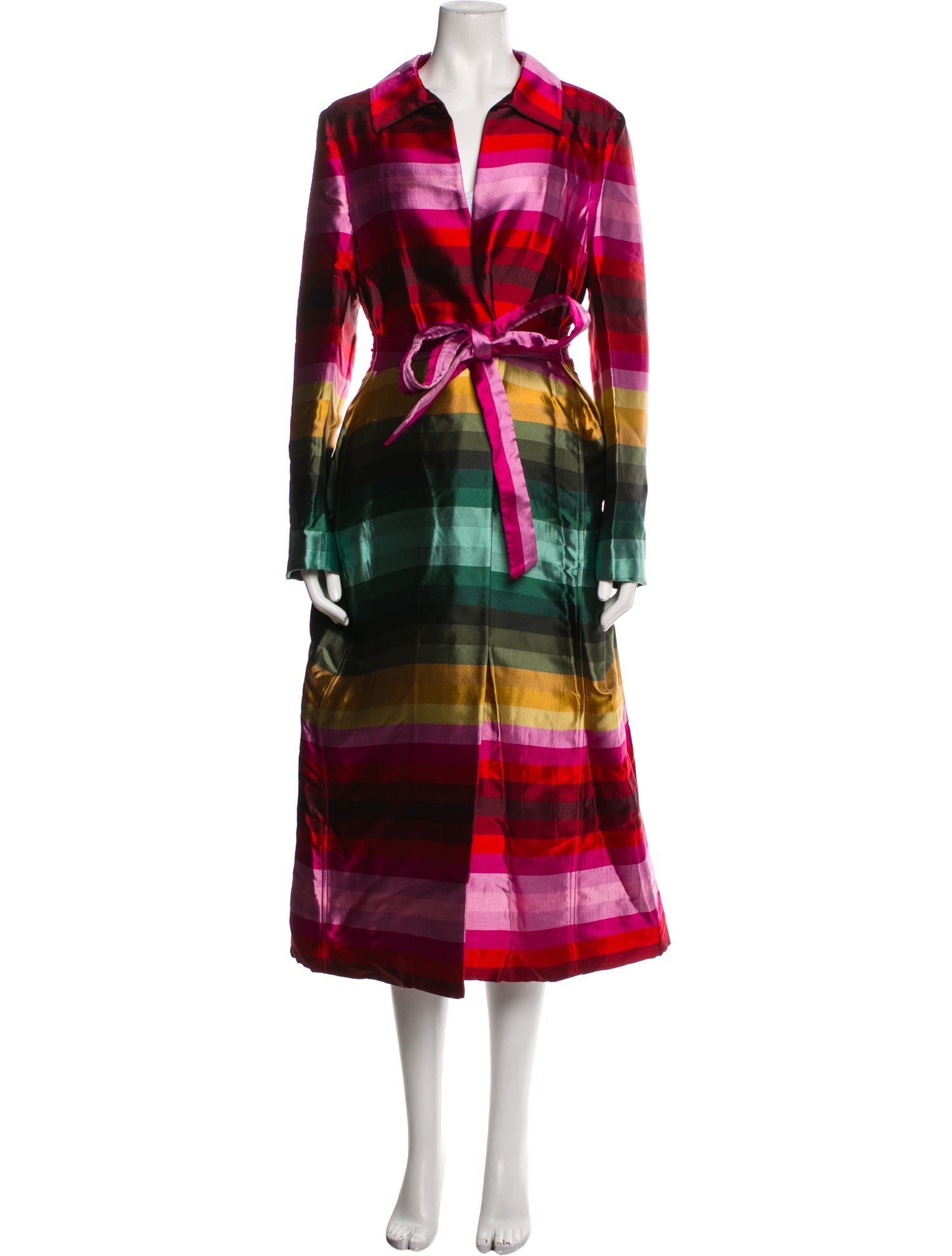 Valentino Silk Plaid Print Trench Coat w/ Tags