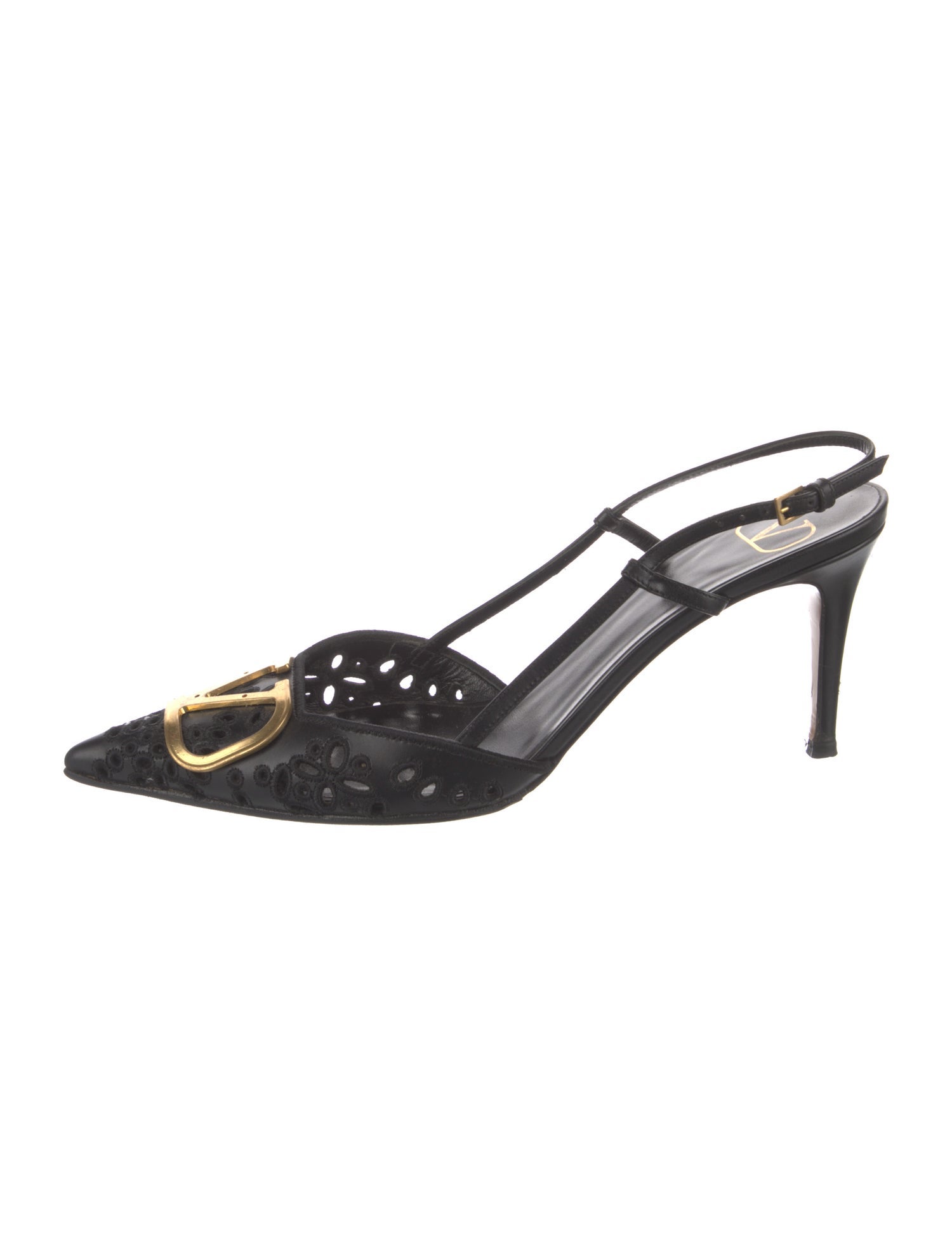 Valentino Leather Leather Trim Embellishment Slingback Pumps