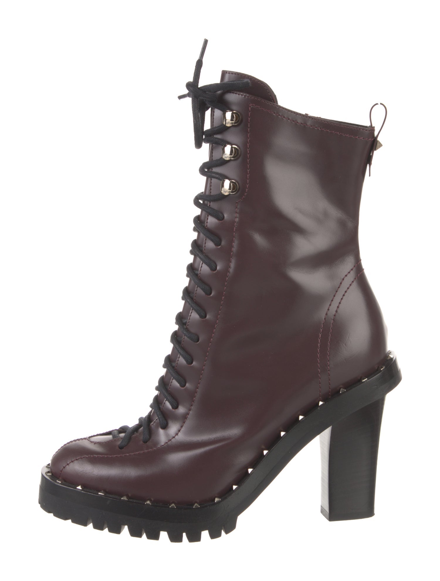 Valentino Rockstud Accents Leather Lace-Up Boots