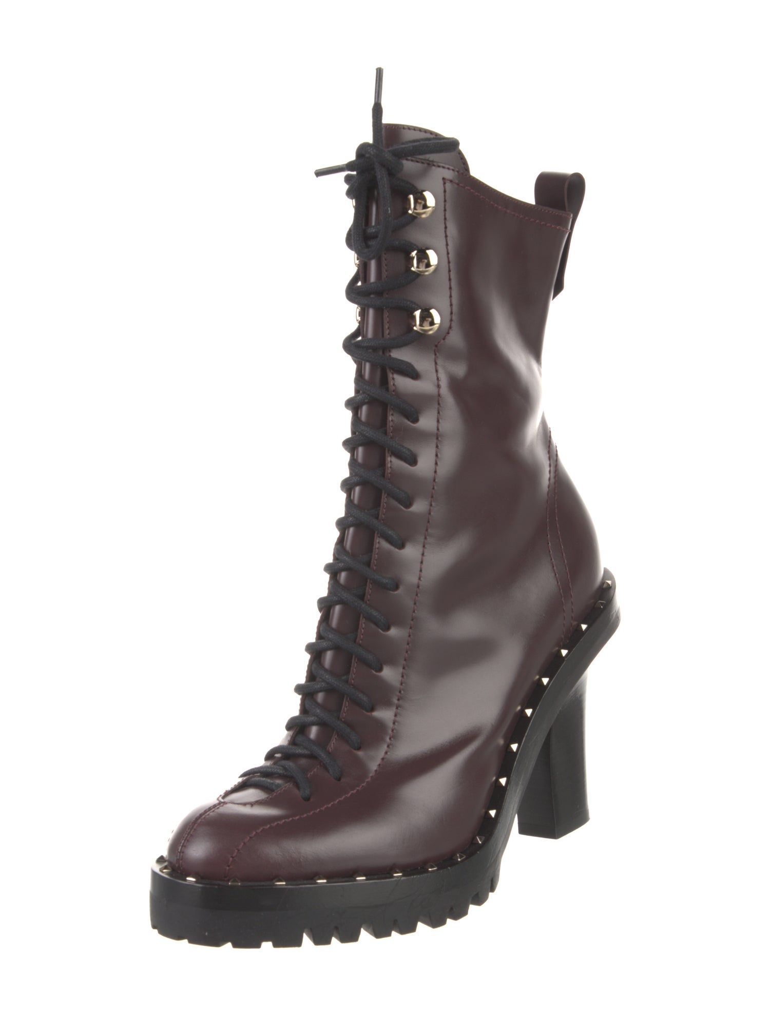 Valentino Rockstud Accents Leather Lace-Up Boots