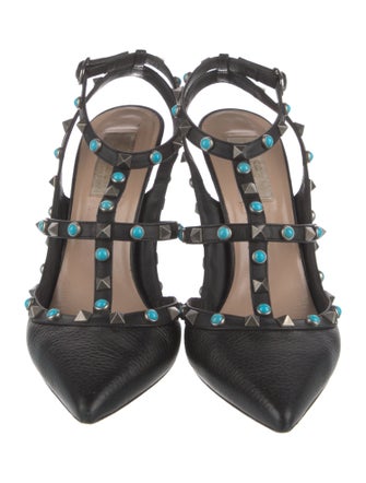 Valentino Rockstud Accents Leather T-Strap Pumps