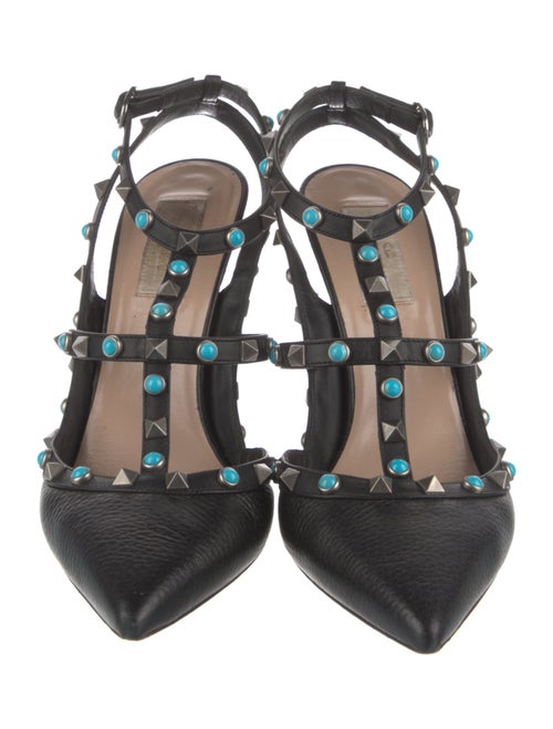 Valentino Rockstud Accents Leather T-Strap Pumps