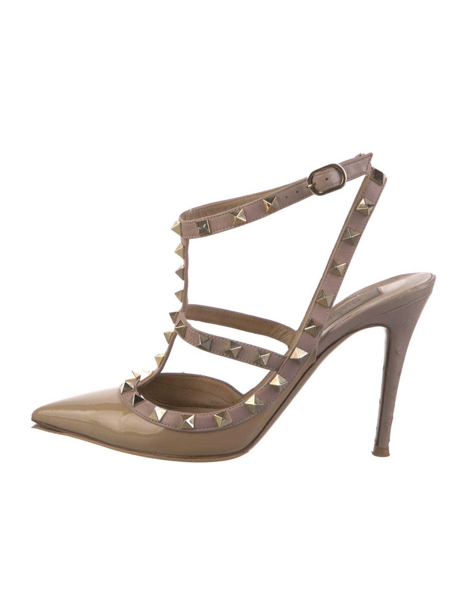 Valentino Rockstud Accents Patent Leather T-Strap Pumps