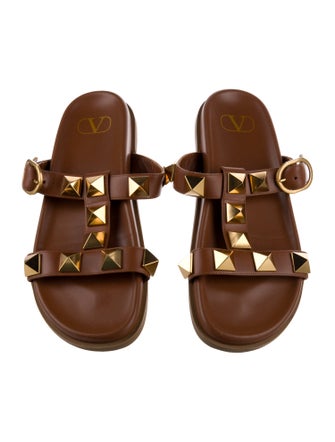 Valentino Rockstud Accents Leather Slides