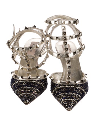 Valentino Rockstud Accents Patent Leather T-Strap Pumps