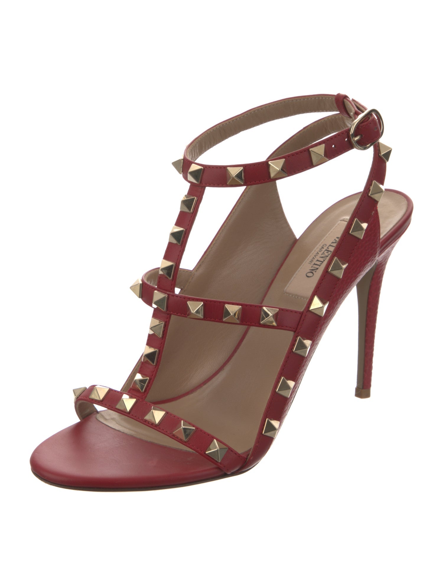 Valentino Rockstud Accents Leather T-Strap Sandals