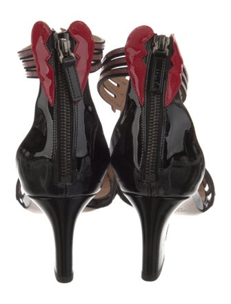 Valentino Patent Leather Colorblock Pattern T-Strap Pumps