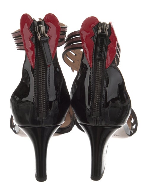 Valentino Patent Leather Colorblock Pattern T-Strap Pumps