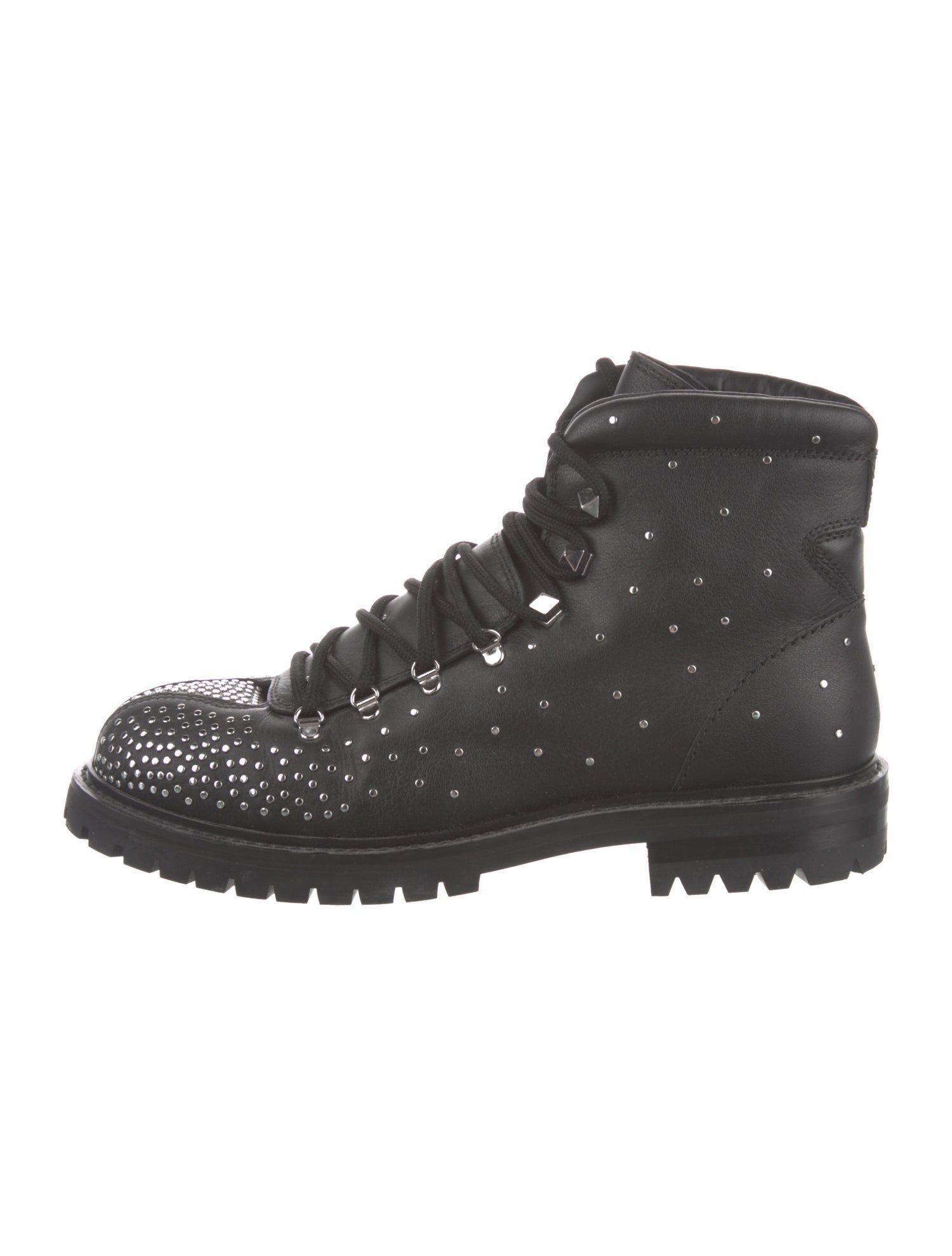 Valentino Rockstud Accents Leather Combat Boots