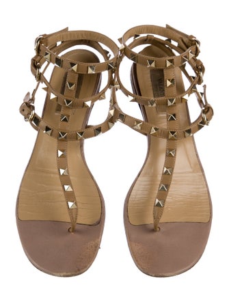 Valentino Rockstud Accents Leather T-Strap Sandals