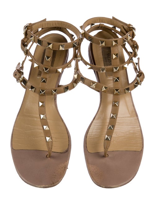 Valentino Rockstud Accents Leather T-Strap Sandals