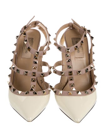 Valentino Rockstud Accents Patent Leather T-Strap Pumps