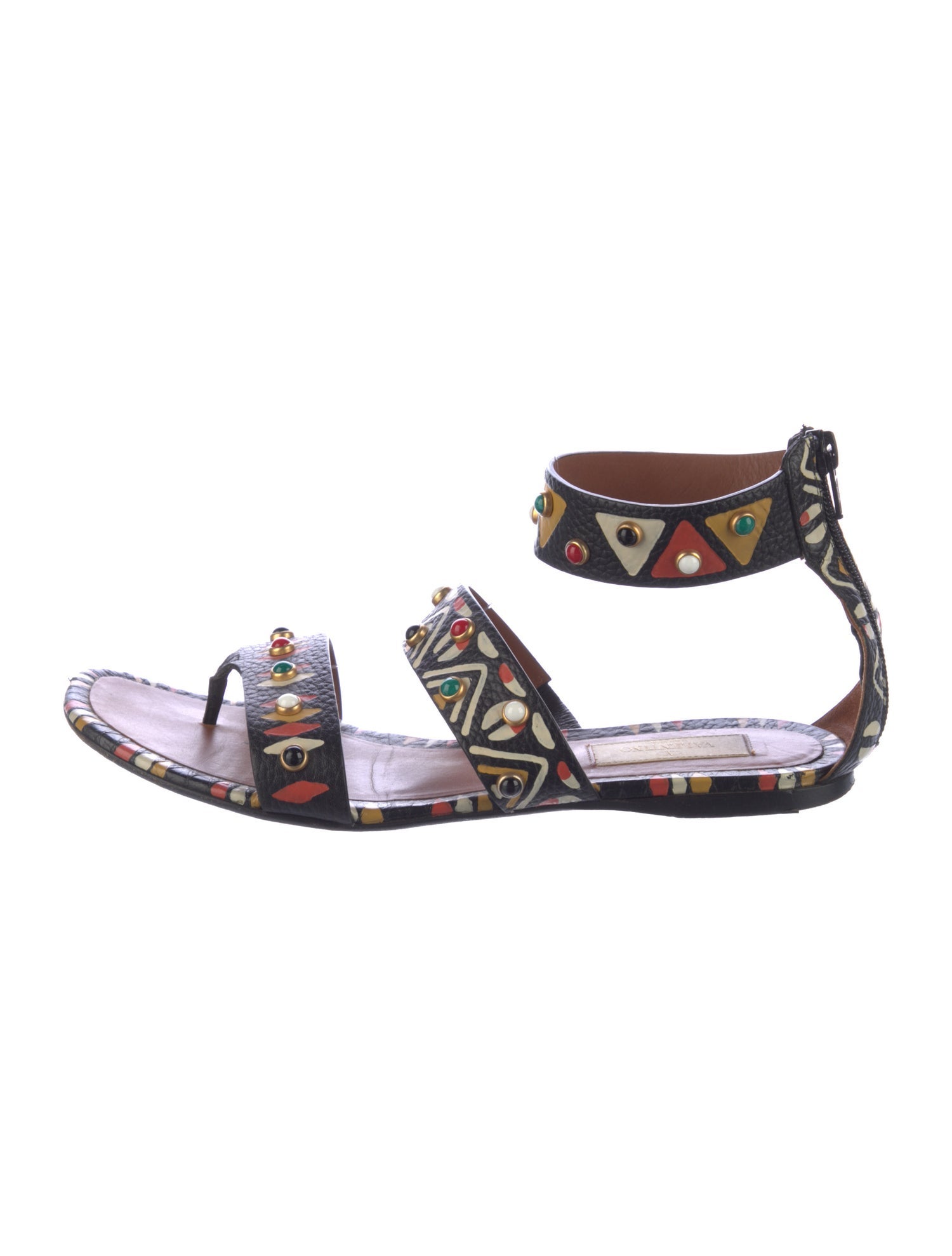 Valentino Leather Printed Gladiator Sandals