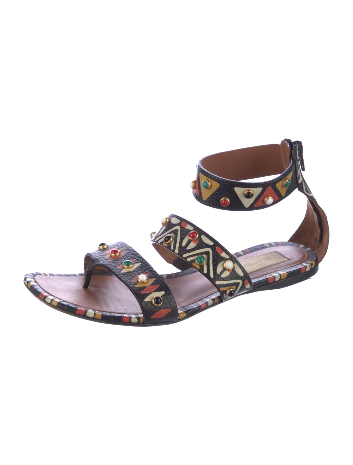 Valentino Leather Printed Gladiator Sandals