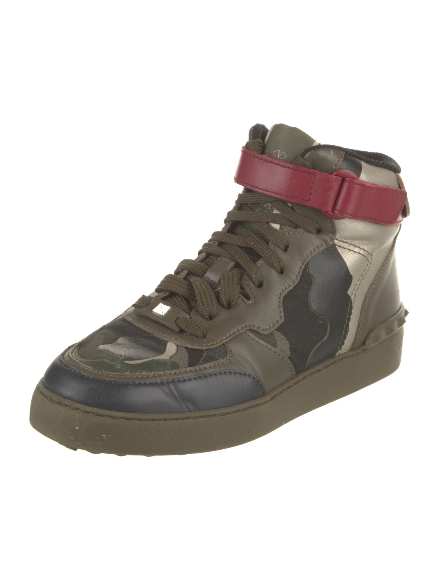 Valentino Rockstud Accents Leather Sneakers