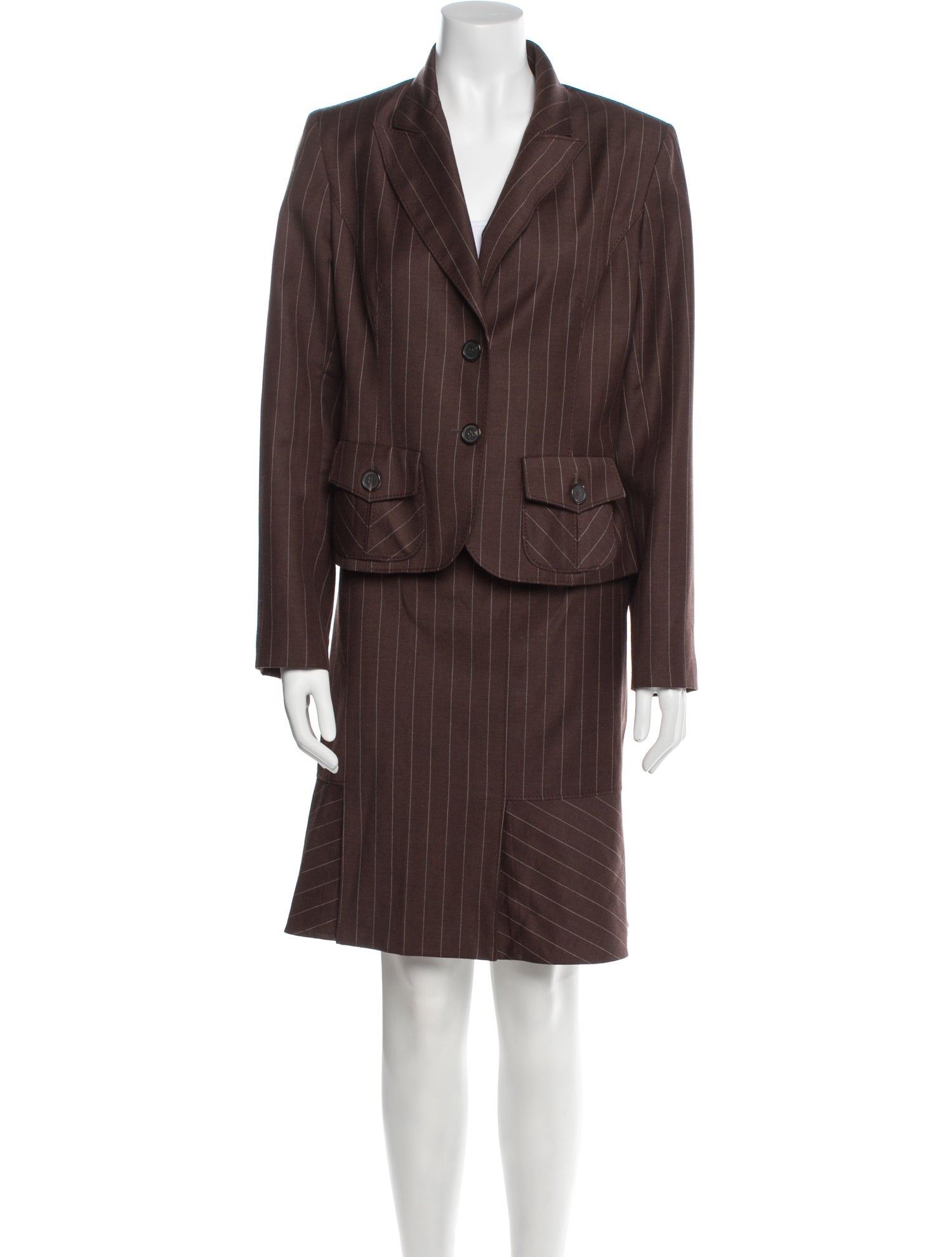 Valentino Wool Striped Skirt Suit