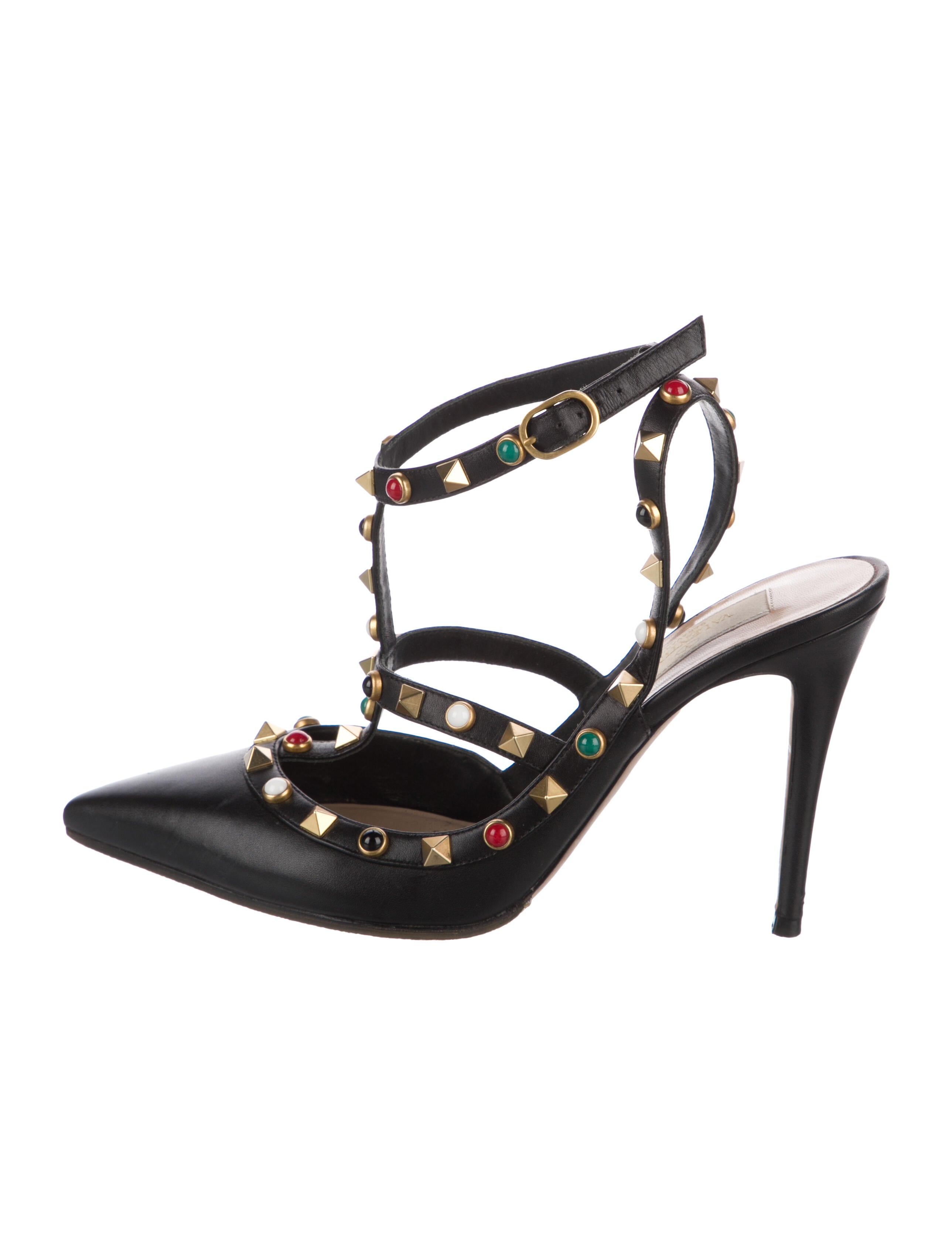 Valentino Rockstud Accents Leather T-Strap Pumps