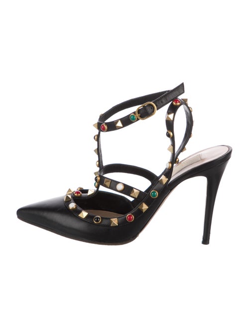 Valentino Rockstud Accents Leather T-Strap Pumps