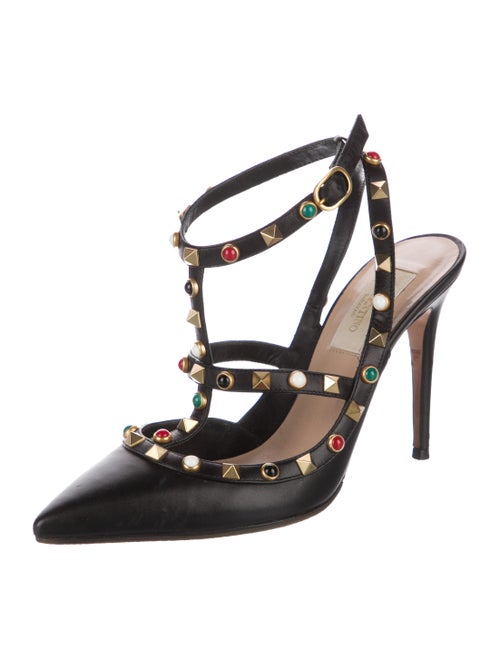 Valentino Rockstud Accents Leather T-Strap Pumps