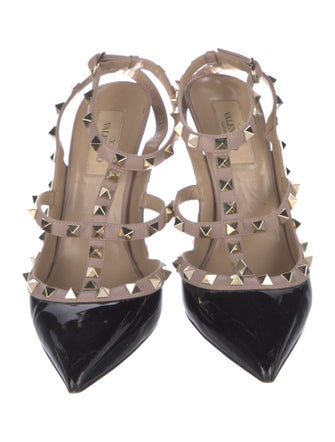 Valentino Rockstud Accents Patent Leather T-Strap Pumps