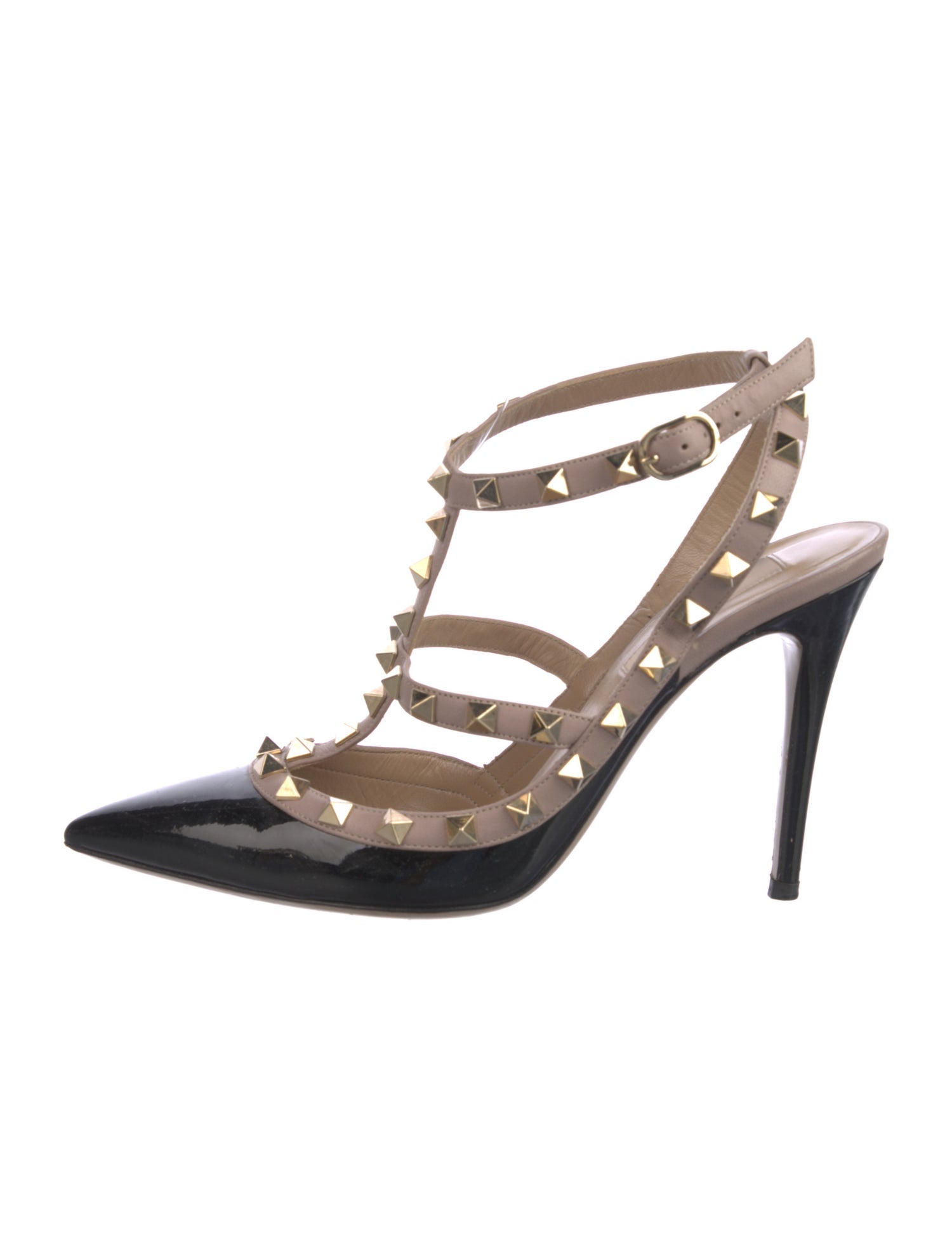 Valentino Rockstud Accents Patent Leather T-Strap Pumps