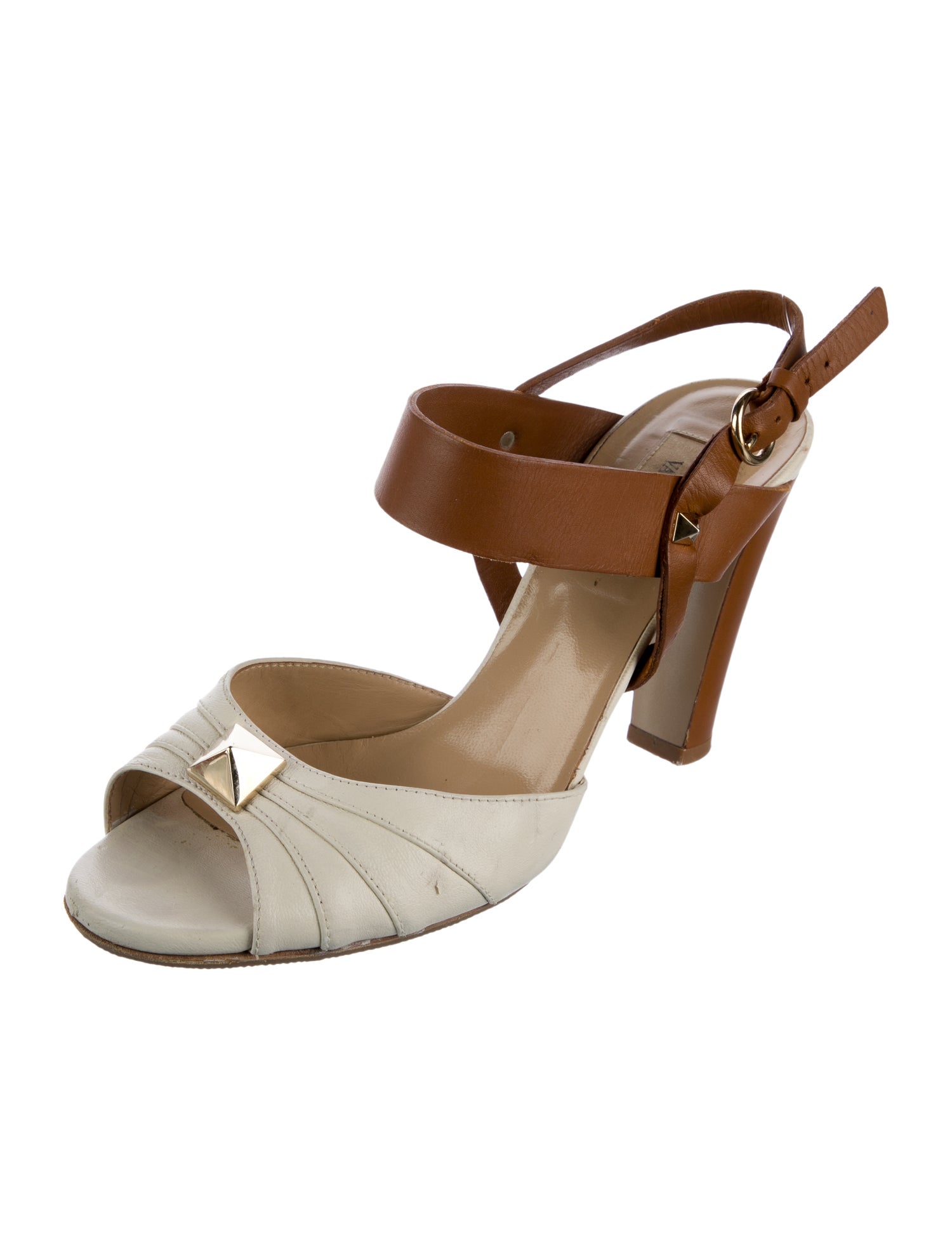 Valentino Rockstud Accents Leather Slingback Sandals