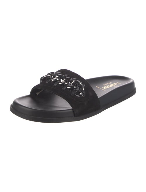 Valentino Chain-Link Accent Suede Slides