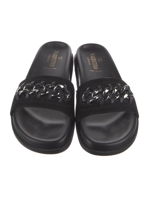 Valentino Chain-Link Accent Suede Slides