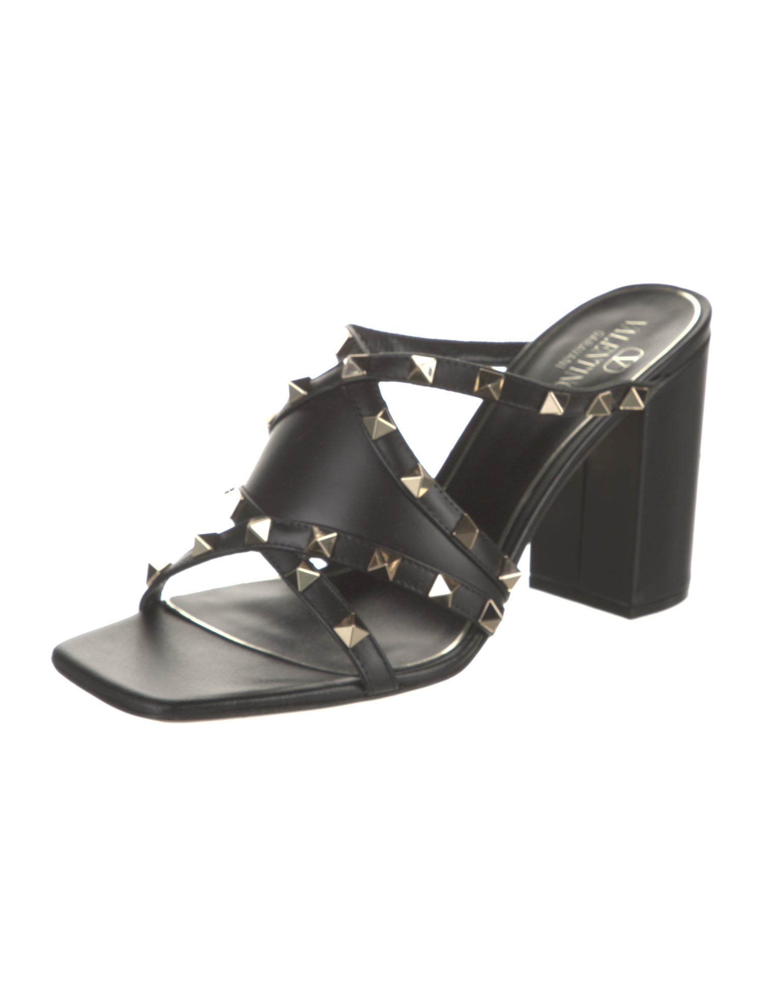 Valentino Rockstud Accents Leather Slides