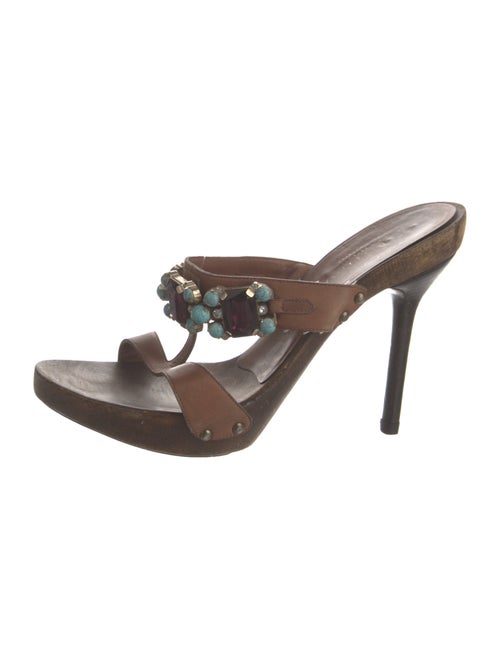 Valentino Leather Crystal Embellishments Slides