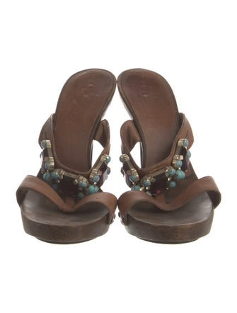 Valentino Leather Crystal Embellishments Slides