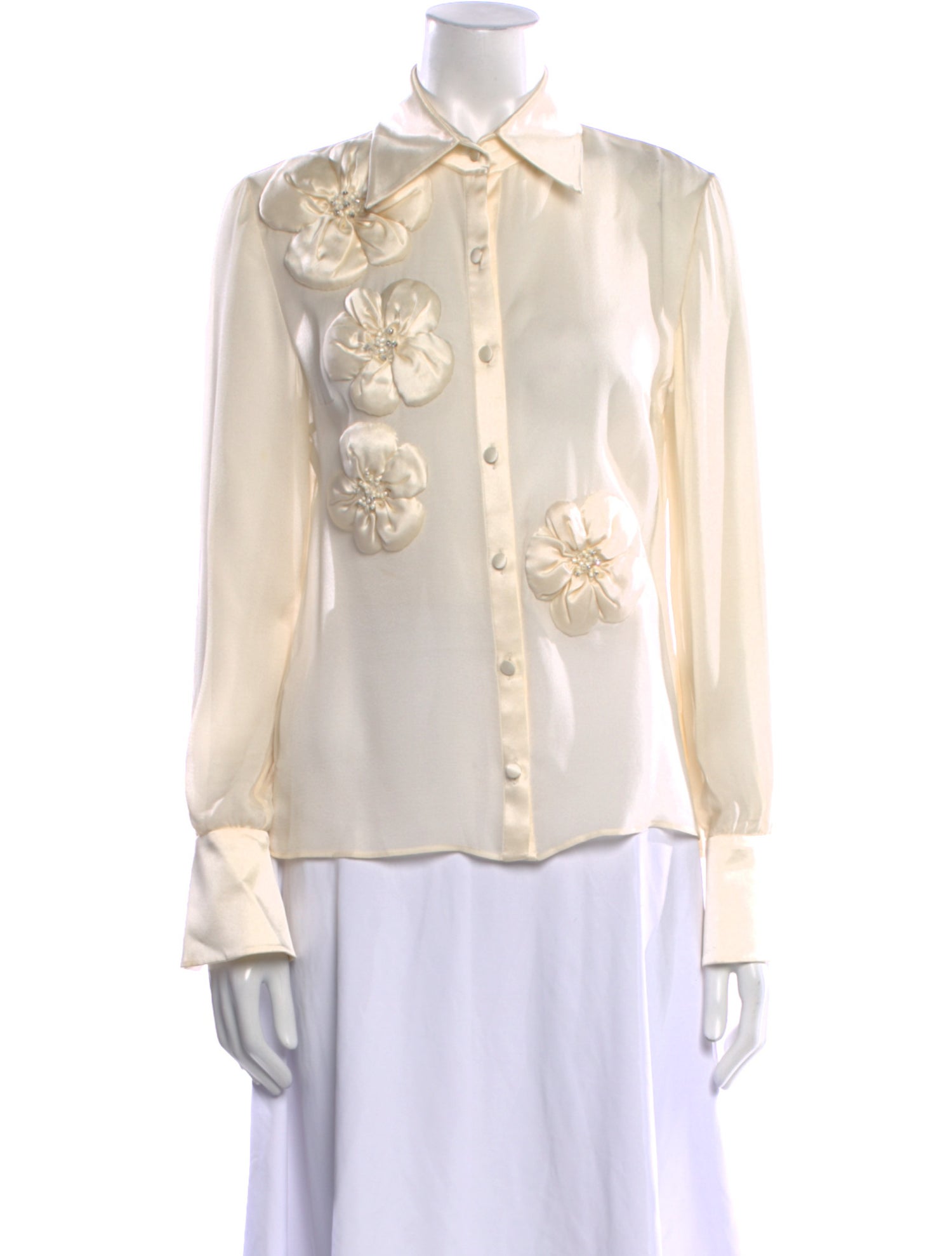 Valentino Silk Long Sleeve Button-Up Top