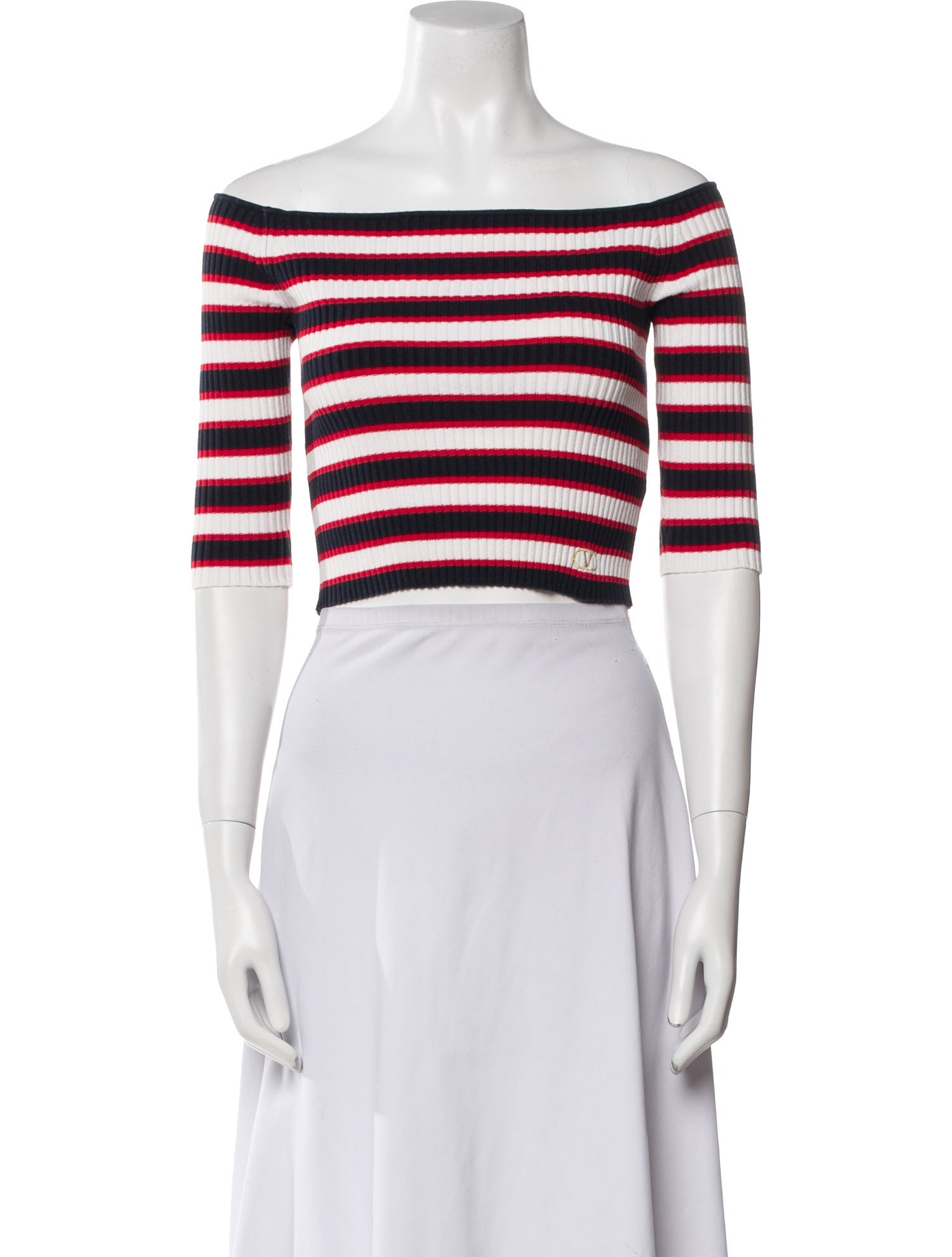 Valentino Striped Off-The-Shoulder Crop Top