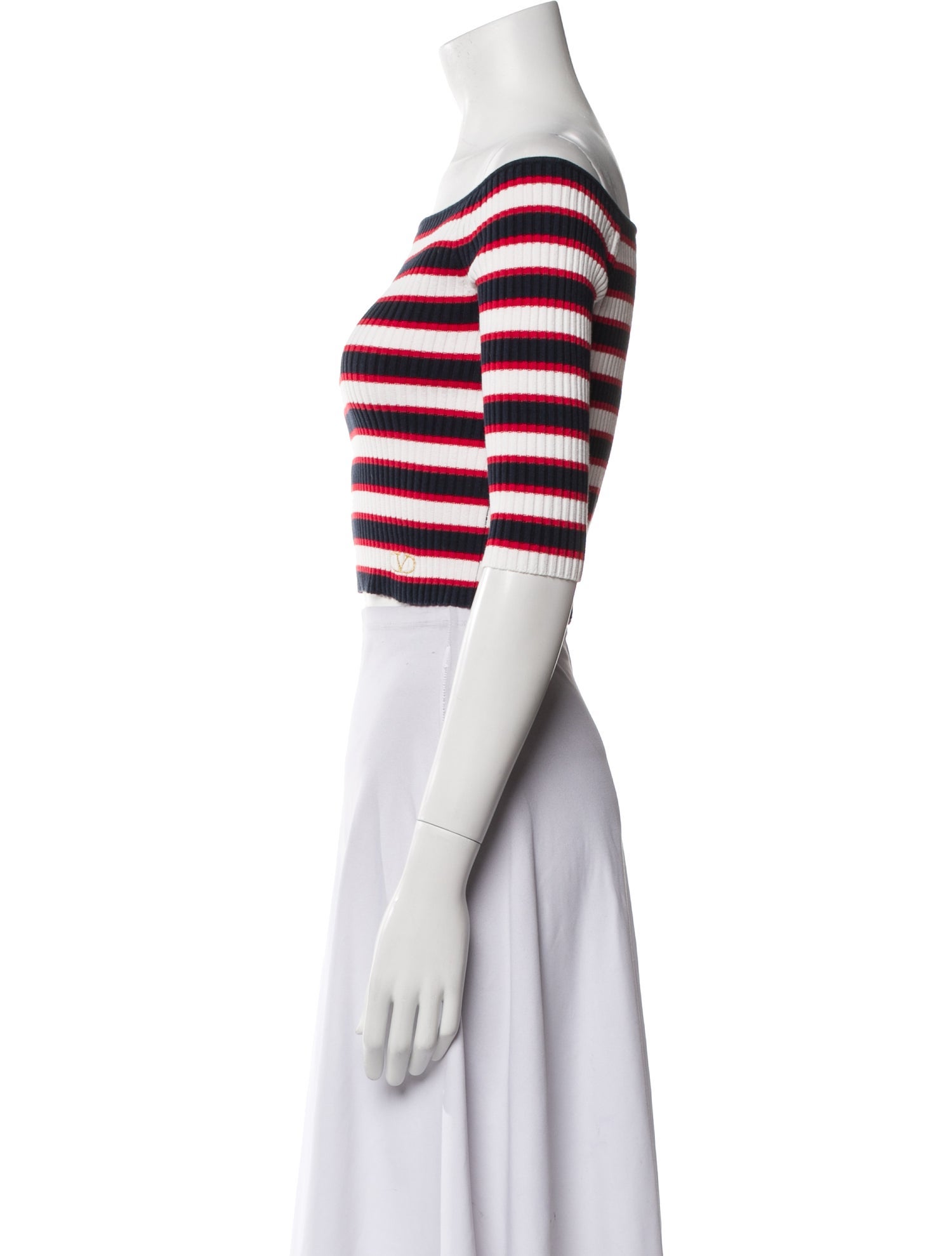 Valentino Striped Off-The-Shoulder Crop Top