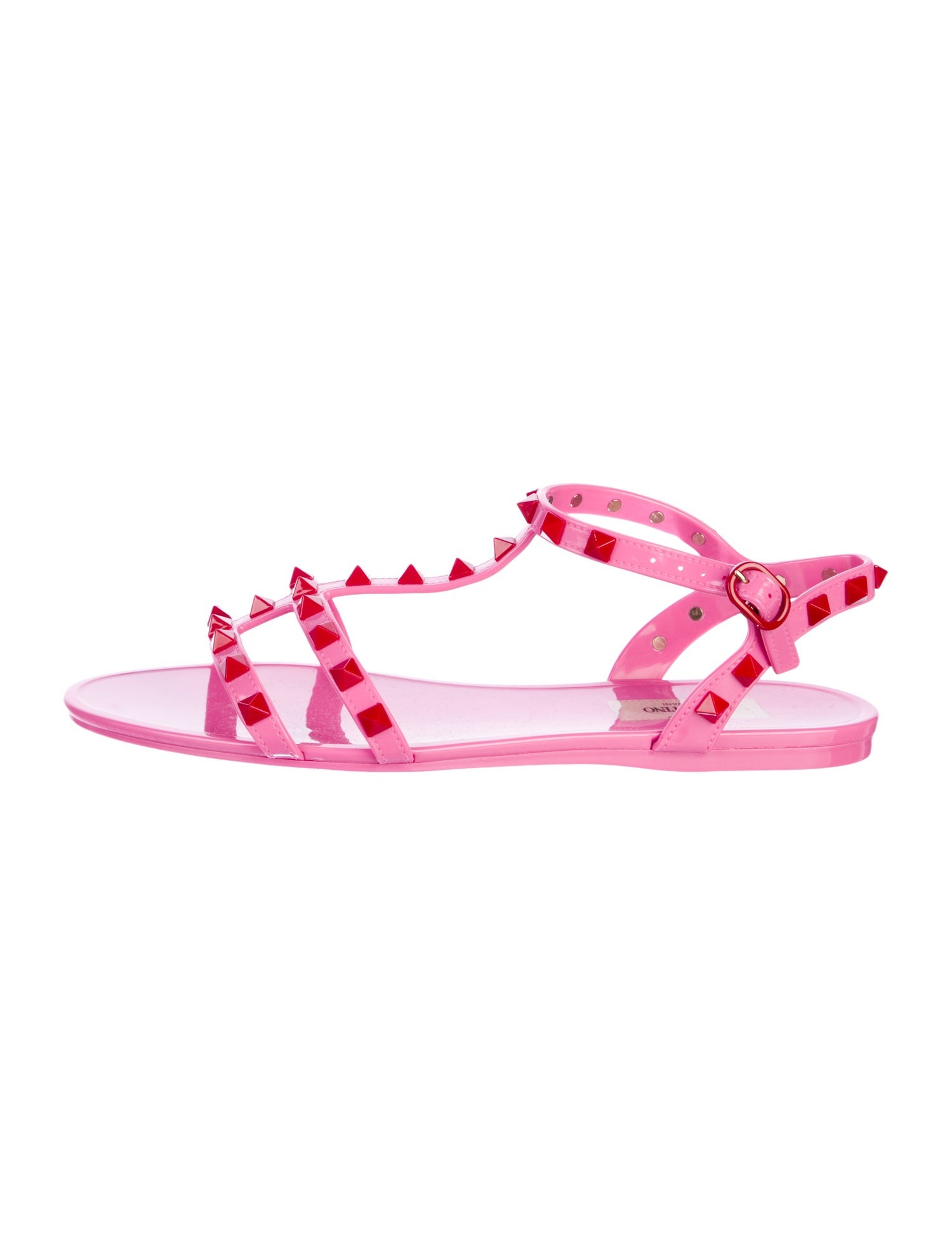 Valentino Rockstud Accents Rubber T-Strap Sandals