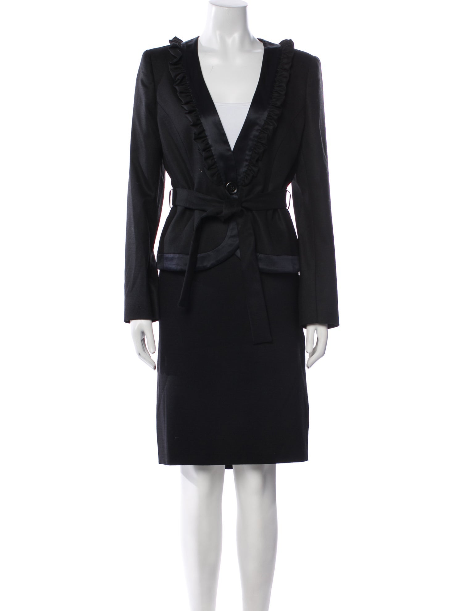 Valentino Virgin Wool Ruffle Embellishment Skirt Suit