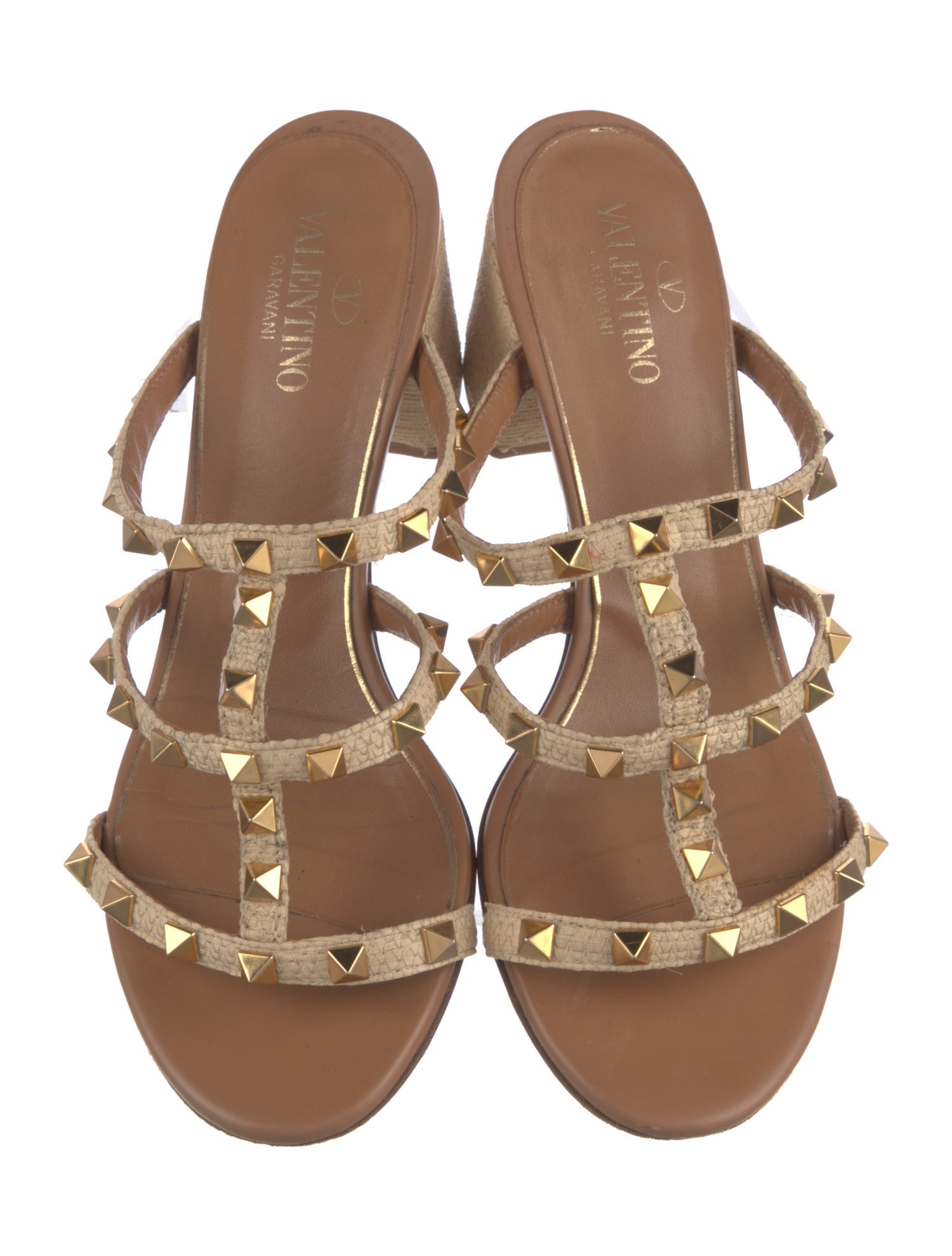 Valentino Rockstud Accents Raffia Gladiator Sandals