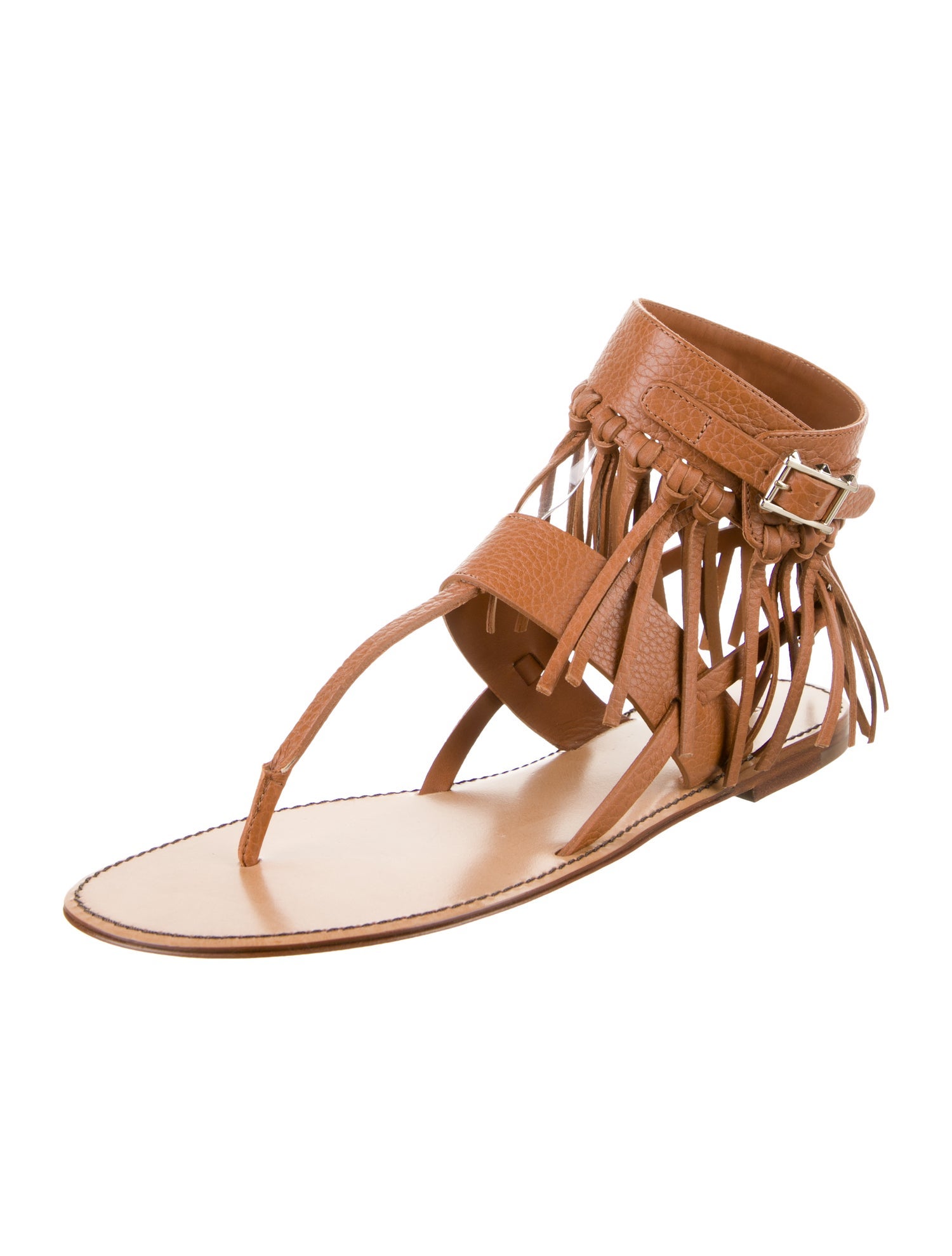 Valentino Leather Fringe Trim Accent Gladiator Sandals