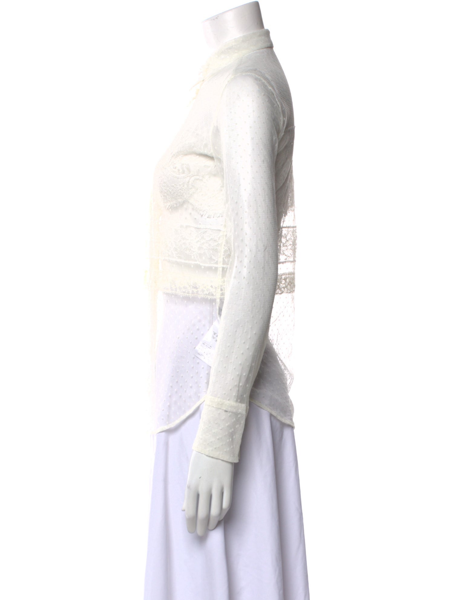 Valentino Lace Long Sleeve Button-Up Top