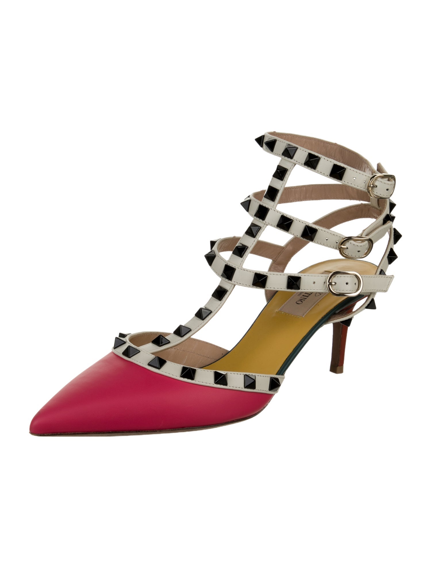 Valentino Rockstud Accents Leather T-Strap Pumps