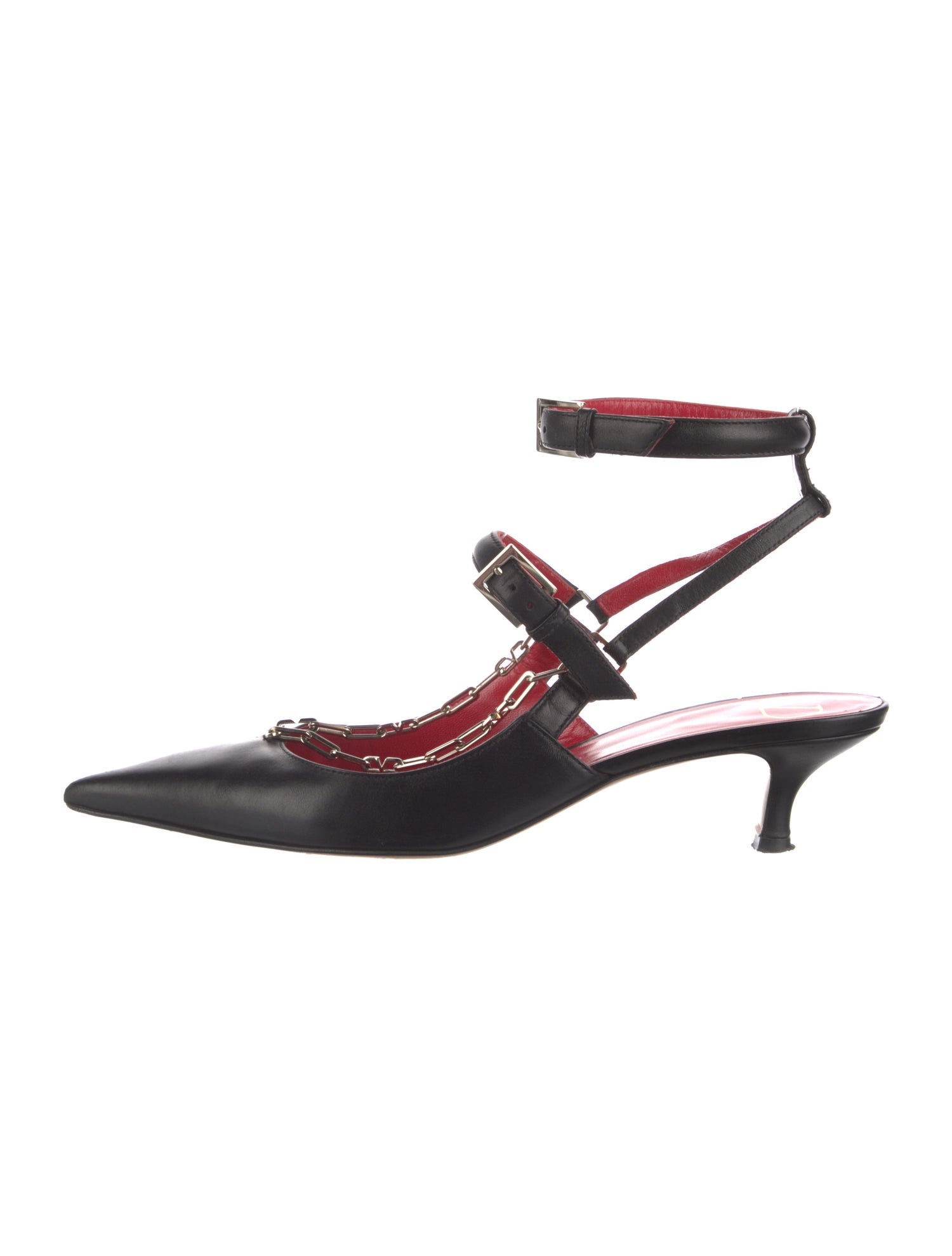 Valentino Leather Chain-Link Accents Slingback Pumps