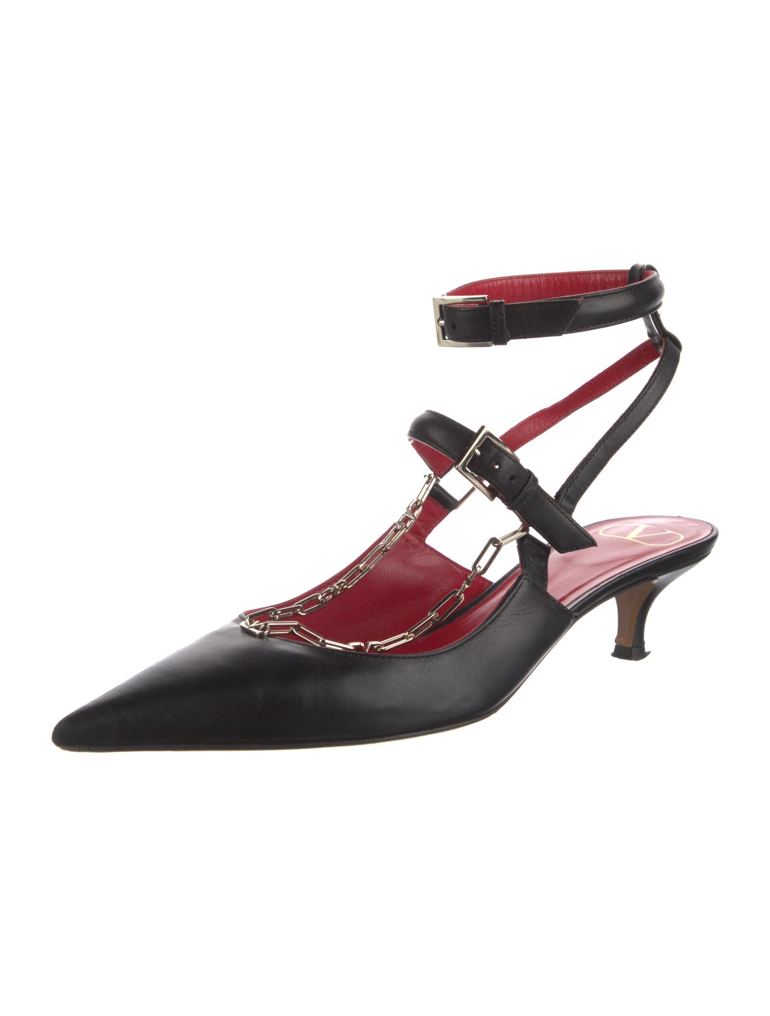 Valentino Leather Chain-Link Accents Slingback Pumps