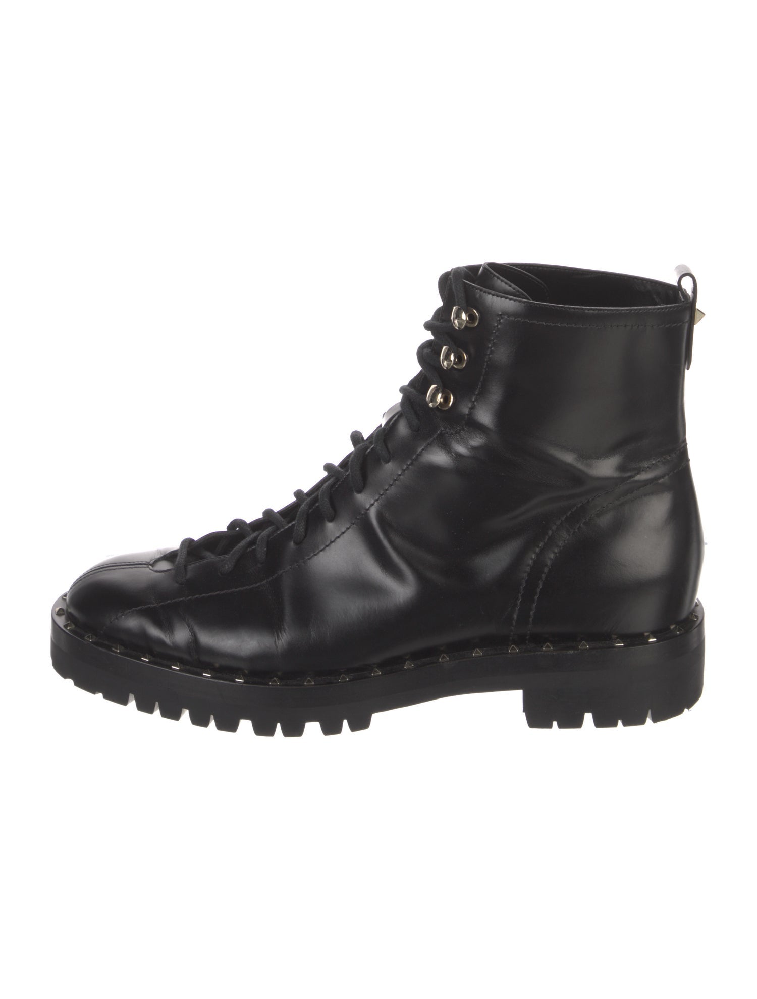 Valentino Rockstud Accents Leather Combat Boots