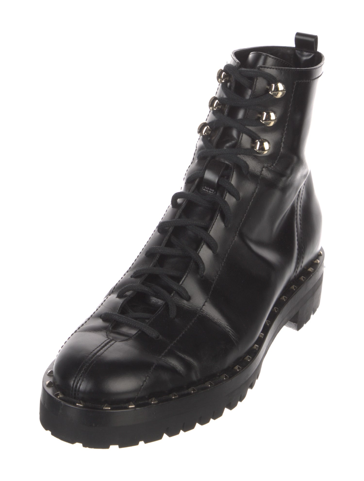 Valentino Rockstud Accents Leather Combat Boots