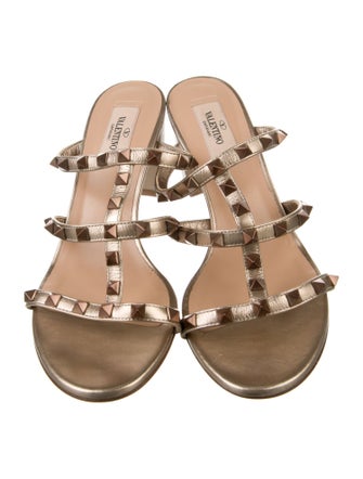 Valentino Rockstud Accents Leather Slides